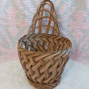 Vintage Round Woven Rattan Wall Hanging Basket Wicker 12.5"H x 7.5"W